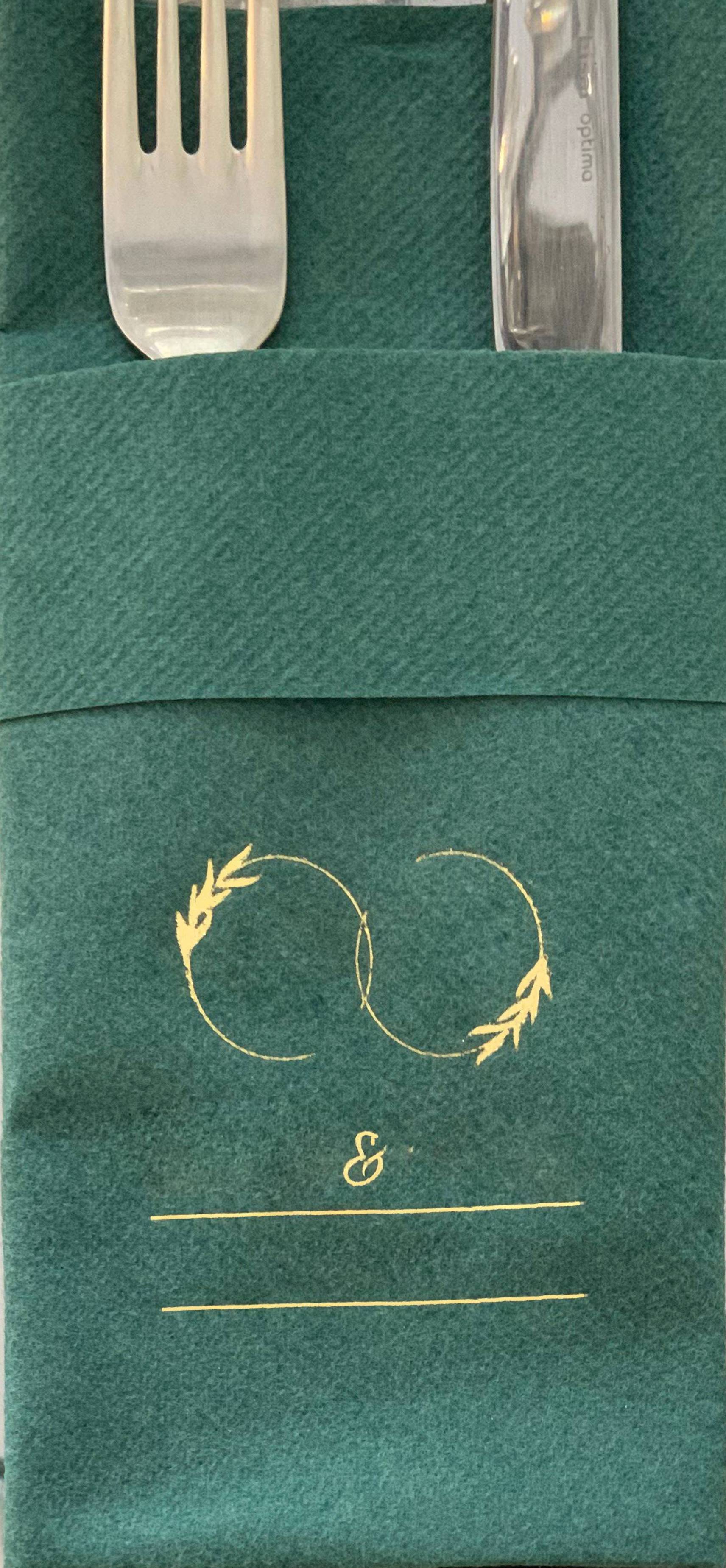 Kişiselleştirilmiş Çift Çelenk Logo Kumaş Dokulu Cepli Peçete 40x40
