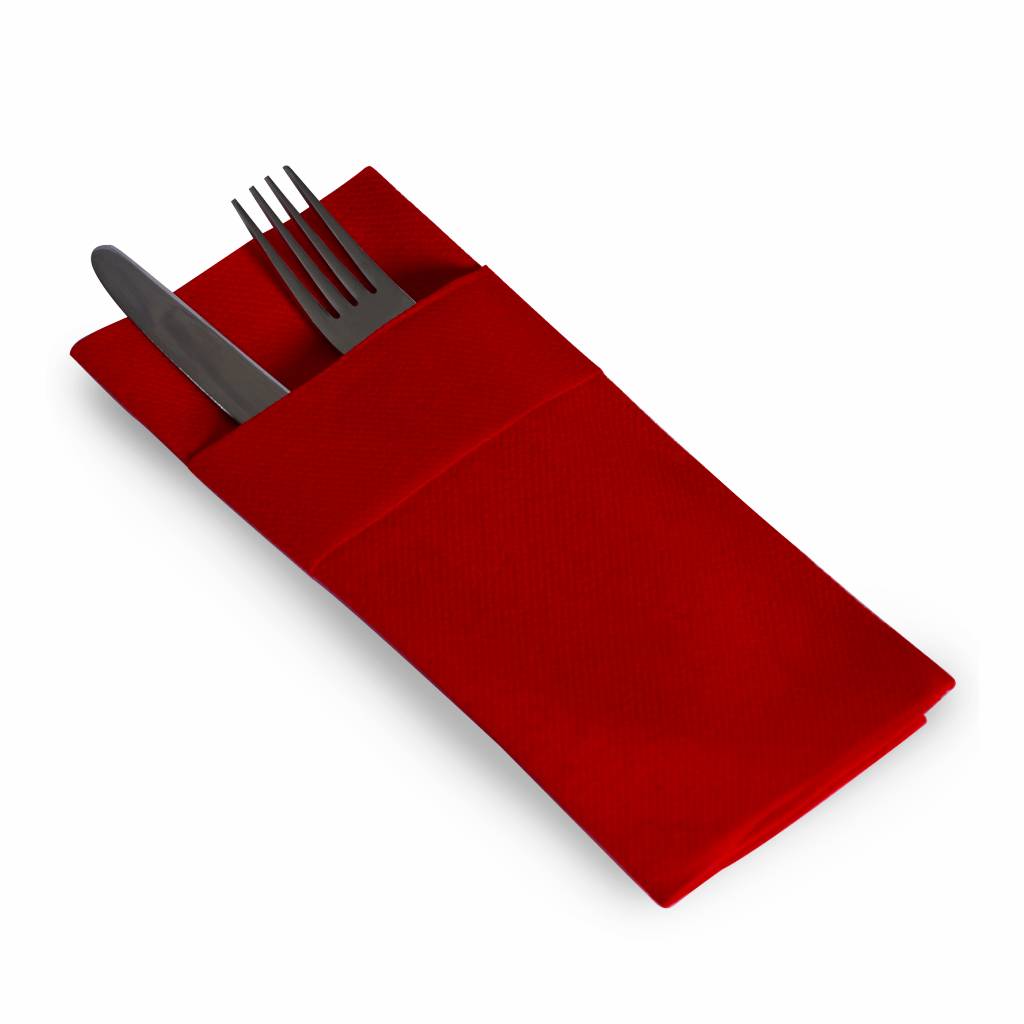 Kırmızı Airlaid Kumaş Dokulu Cepli Peçete (50 ADET) (40×40 cm)