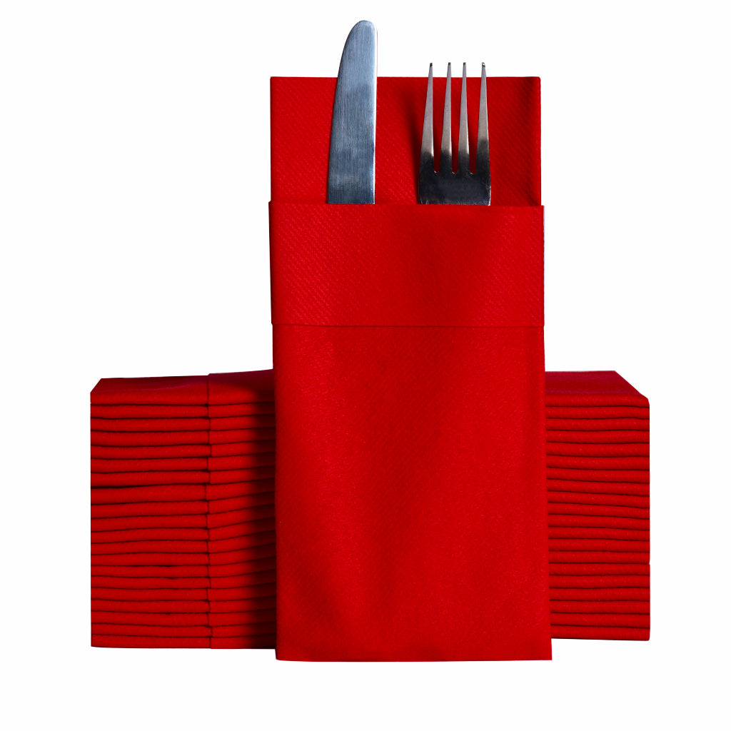 Kırmızı Airlaid Kumaş Dokulu Cepli Peçete (50 ADET) (40×40 cm)
