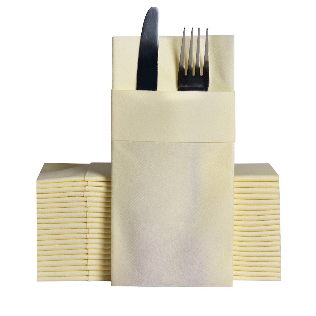 Fildişi Airlaid Kumaş Dokulu Cepli Peçete (40×40 cm)